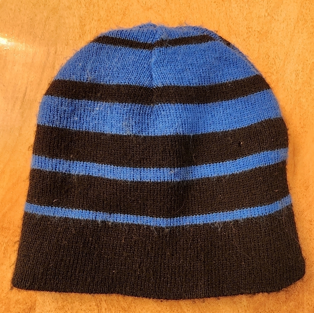 Striped Blue and Black Beanie - Picture 2 of 4